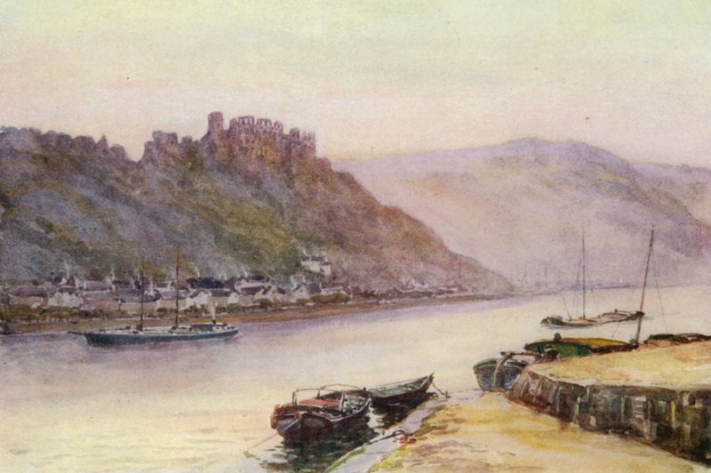 Rhen: Rheinfels och St Goar (färglitografi) av Effie Jardine