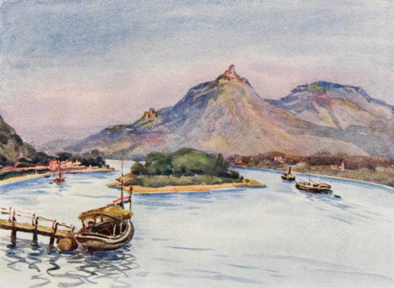 Rhen: Drachenfels och Nonnenwerth från Rolandseck (färglitografi) av Effie Jardine