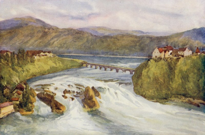 Rhen: Rhenfallen, Schaffhausen (färglitografi) av Effie Jardine