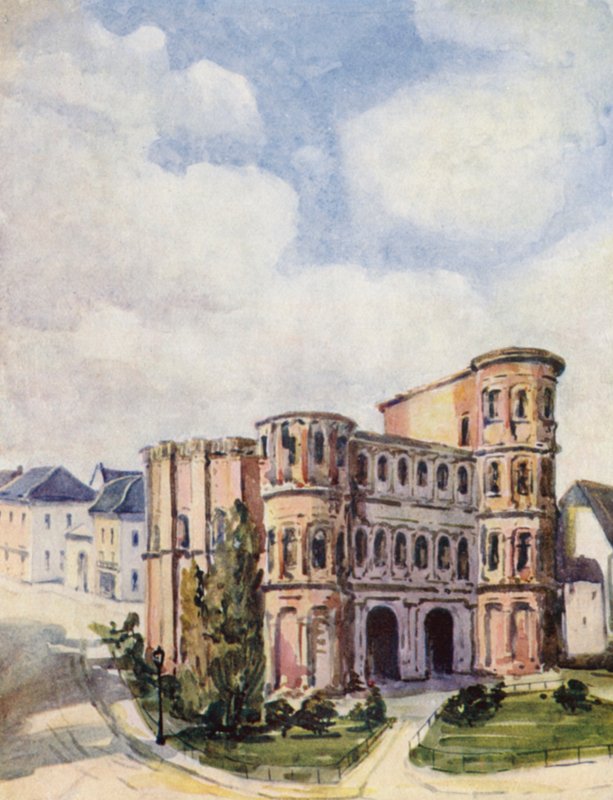Rhen: Trier, Porta Nigra (färglitografi) av Effie Jardine