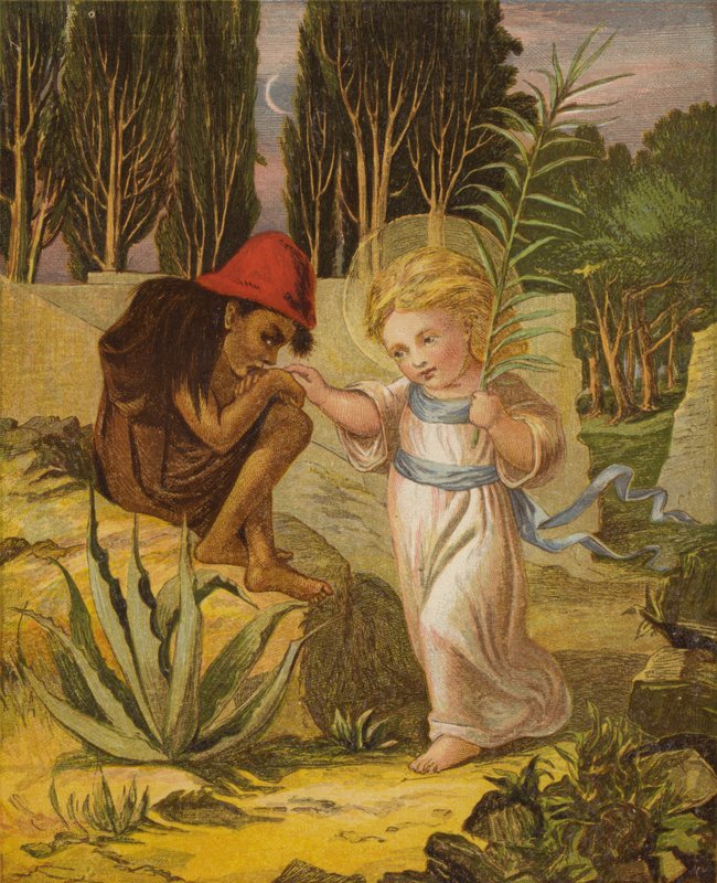 Ett litet leende barn, som bar en strålande krona (färg litho) av Eleanor Fortescue Brickdale