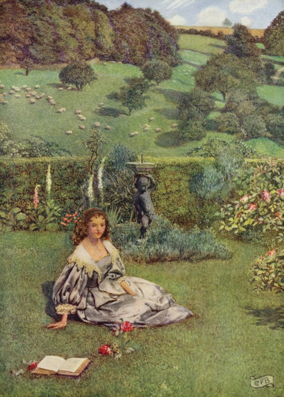 En ros lika vacker som någonsin såg Norden växa i en liten trädgård helt ensam (färg litho) av Eleanor Fortescue Brickdale