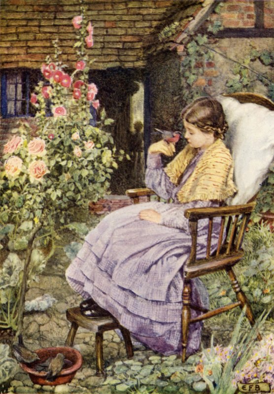 "Men vad är fåglarnas röster utom ord, våra ord?" (färg litho) av Eleanor Fortescue Brickdale