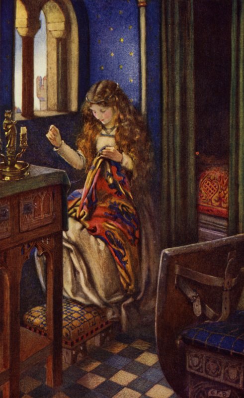 Elaine (färg litho) av Eleanor Fortescue Brickdale