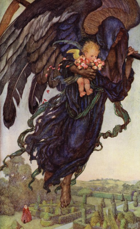 Samla er rosenknoppar medan ni kan, Old Time flyger fortfarande (färg litho) av Eleanor Fortescue Brickdale