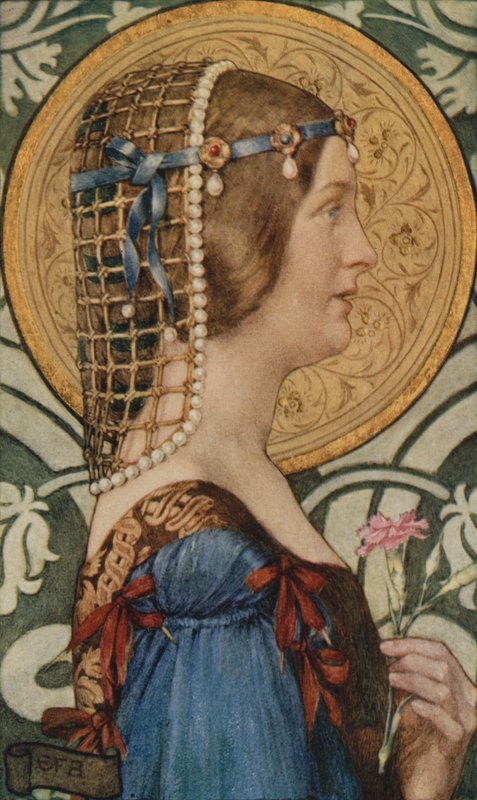 Om man kunde få det där lilla huvudet av henne målat på en bakgrund av blekt guld (färg litho) av Eleanor Fortescue Brickdale