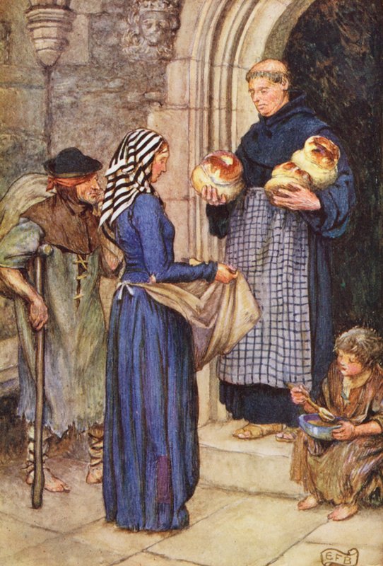 Illustration till The Gathering of Brother Hilarius av Michael Fairless (färglitografi) av Eleanor Fortescue Brickdale