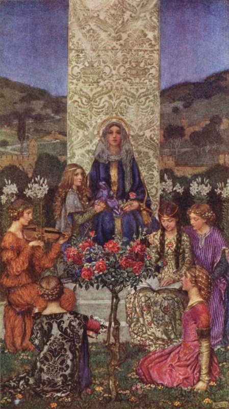 Vår fru sjunger Magnificat, Med toner som överträffar sött (färg litho) av Eleanor Fortescue Brickdale