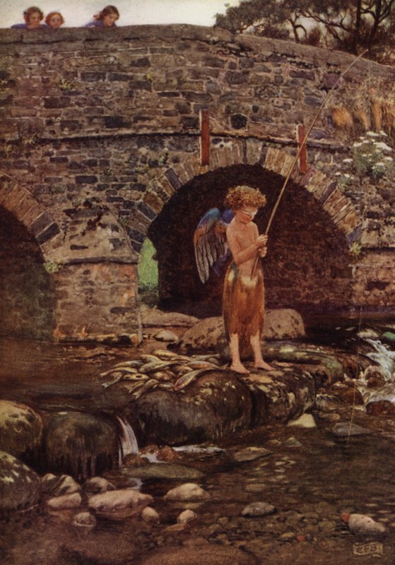 Fast han är ett barn och blind (färg litho) av Eleanor Fortescue Brickdale