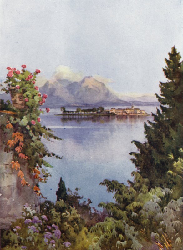 En trädgård vid Baveno, Lago Maggiore (färg litho) av Ella Du Cane