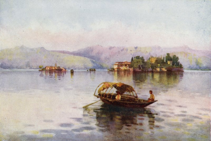 En sommarkväll, Lago Maggiore (färg litho) av Ella Du Cane