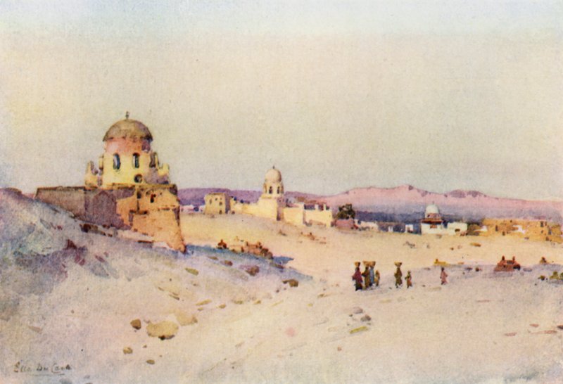 Arabisk kyrkogård, Assuan (färg litho) av Ella Du Cane