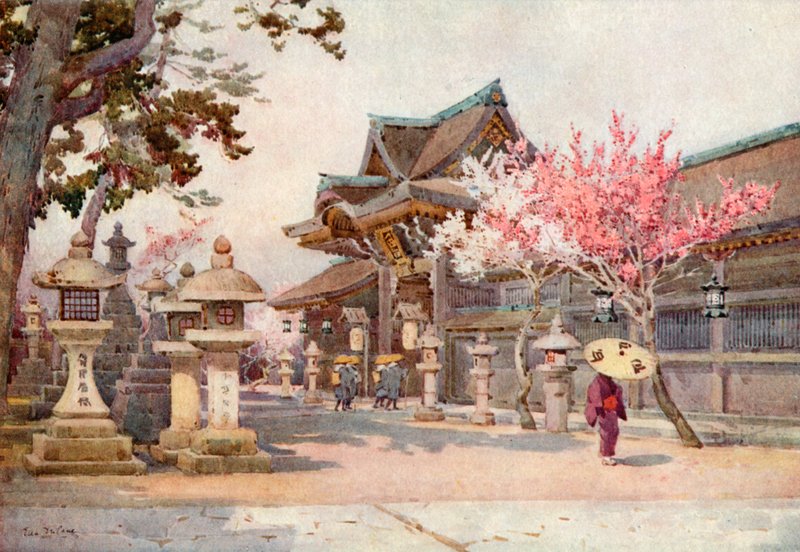På Kitano Tenjin (färg litho) av Ella Du Cane