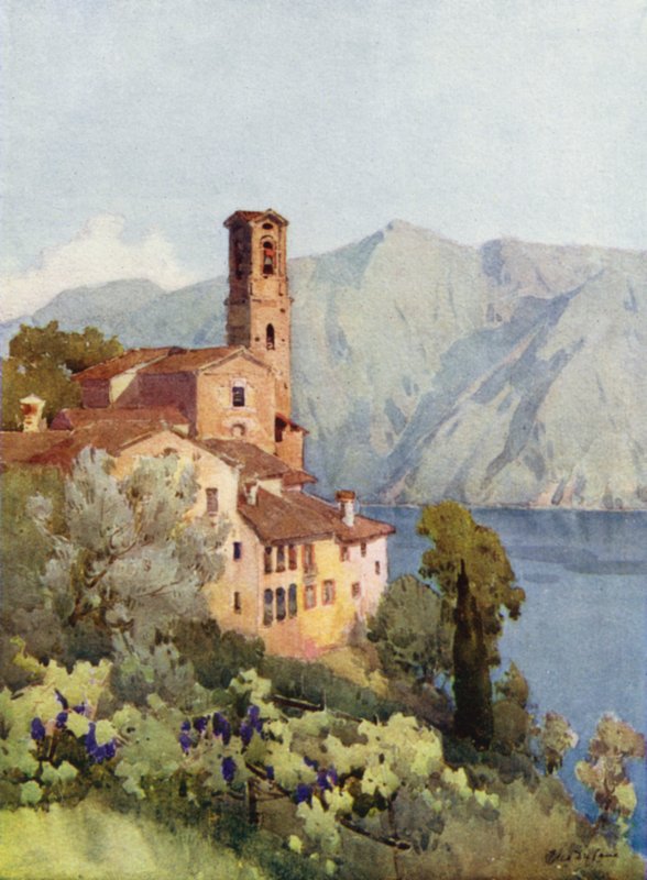 Castagnola, Luganosjön (färg litho) av Ella Du Cane
