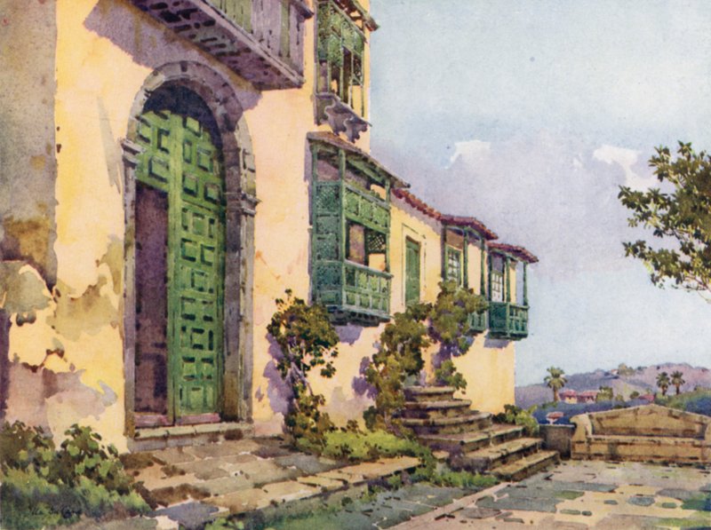 Klostret Sant Augustin, Icod de los Vinos (färg litho) av Ella Du Cane
