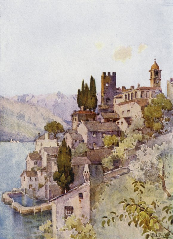 Corenno, Comosjön (färg litho) av Ella Du Cane