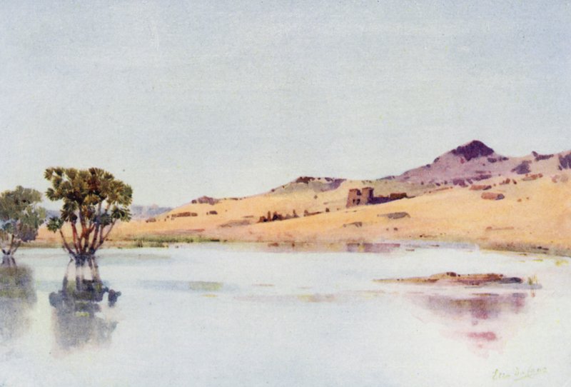 El Sebua, Nubia (färg litho) av Ella Du Cane