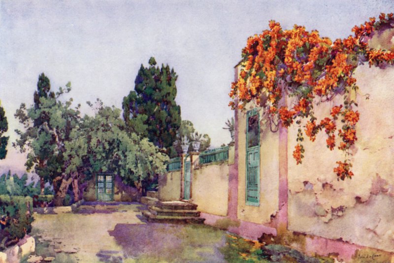 Entré till en spansk villa (färg litho) av Ella Du Cane