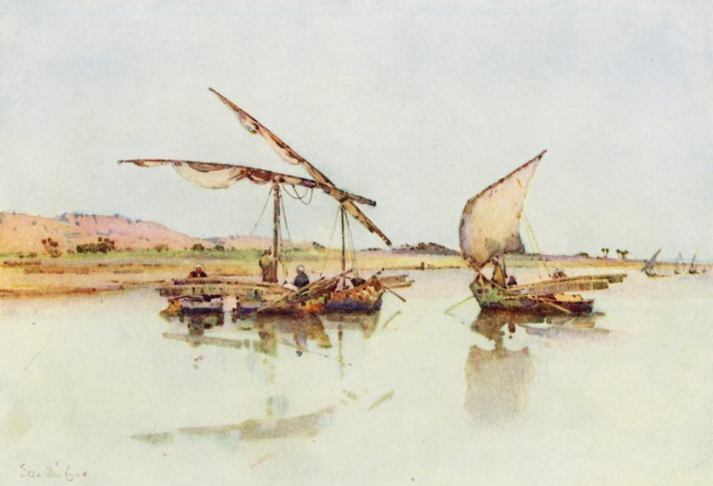 Fiskebåtar på Nilen (färg litho) av Ella Du Cane