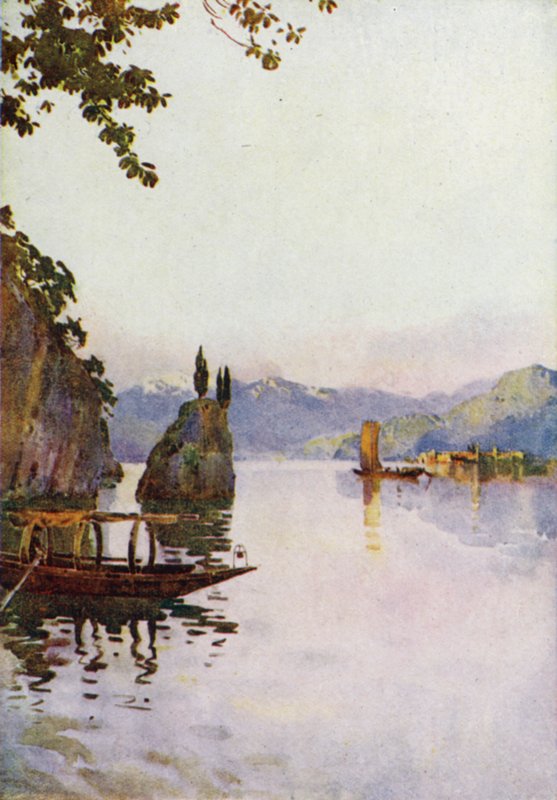 The Point of Bellagio, Comosjön (färg litho) av Ella Du Cane