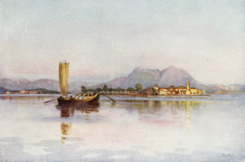 Isola Pescatori, Lago Maggiore (färg litho) av Ella Du Cane