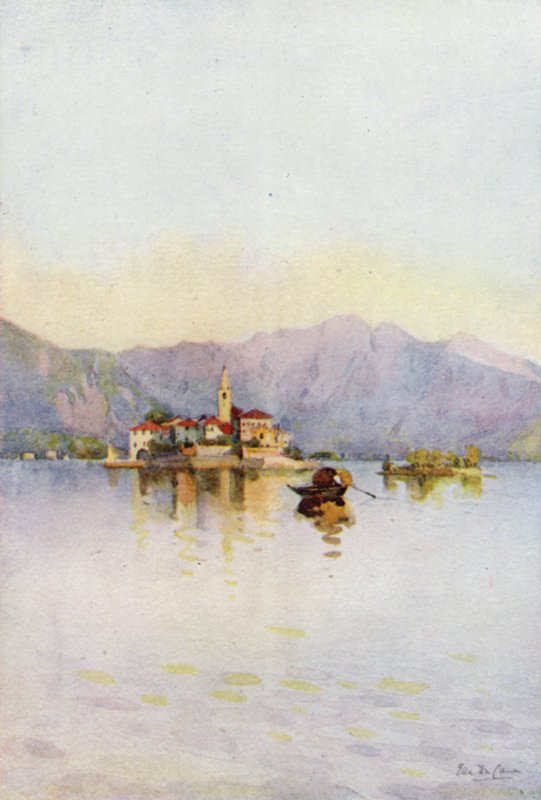 Isola Pescatori och Sasso di Ferro, Lago Maggiore (färg litho) av Ella Du Cane