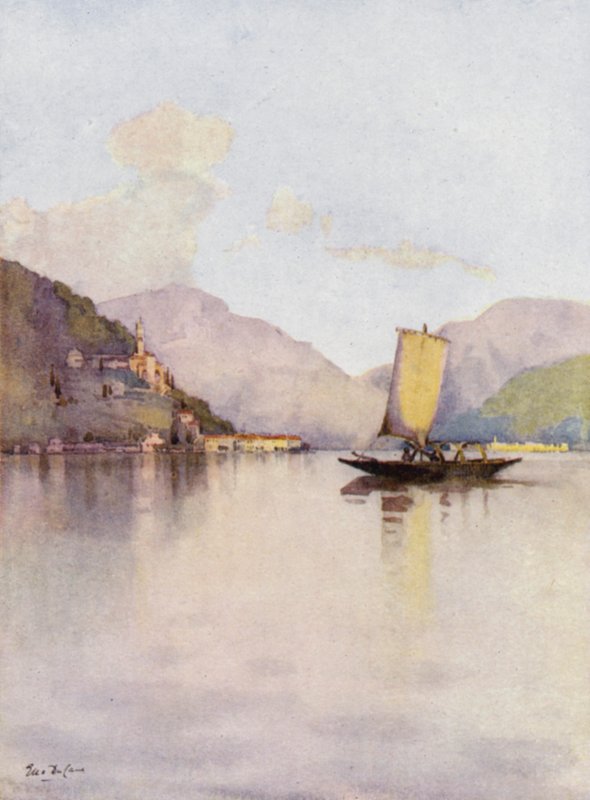 Morcote, Luganosjön (färg litho) av Ella Du Cane