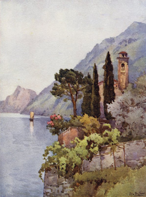 Oria, Luganosjön (färg litho) av Ella Du Cane
