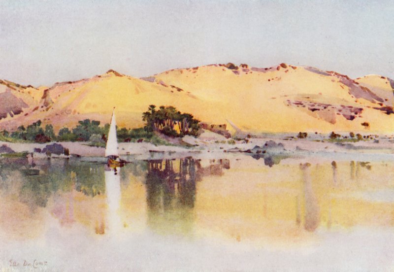 Sandsluttningar på kataraktens västbank (färg litho) av Ella Du Cane