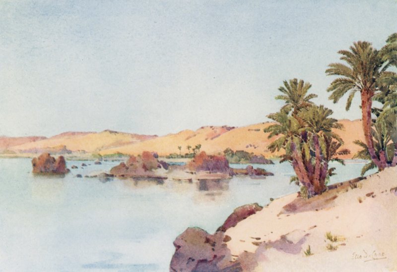 Kataraktbassängen från Elephantine Island (färg litho) av Ella Du Cane