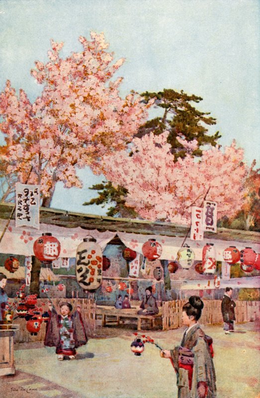 Körsbärsblommarnas högtid (färg litho) av Ella Du Cane