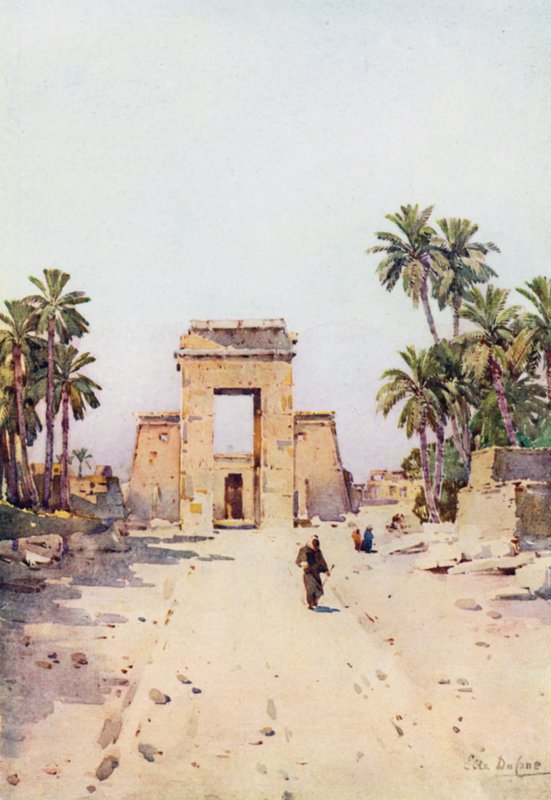 The Gateway of Euergetes, Karnak (färg litho) av Ella Du Cane