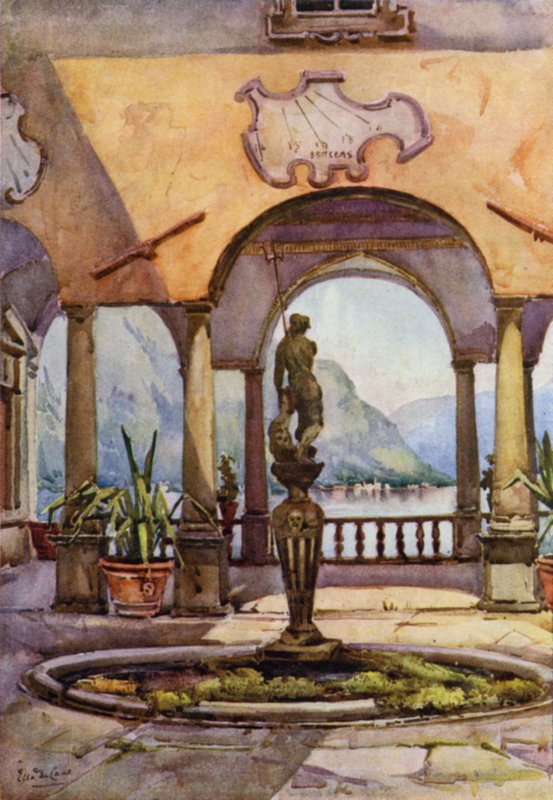 Loggian, Villa Pliniana, Comosjön (färg litho) av Ella Du Cane