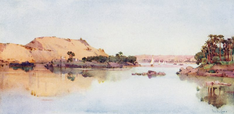 Sirdars ö och arabiska shejkens grav från Elephantine (färg litho) av Ella Du Cane
