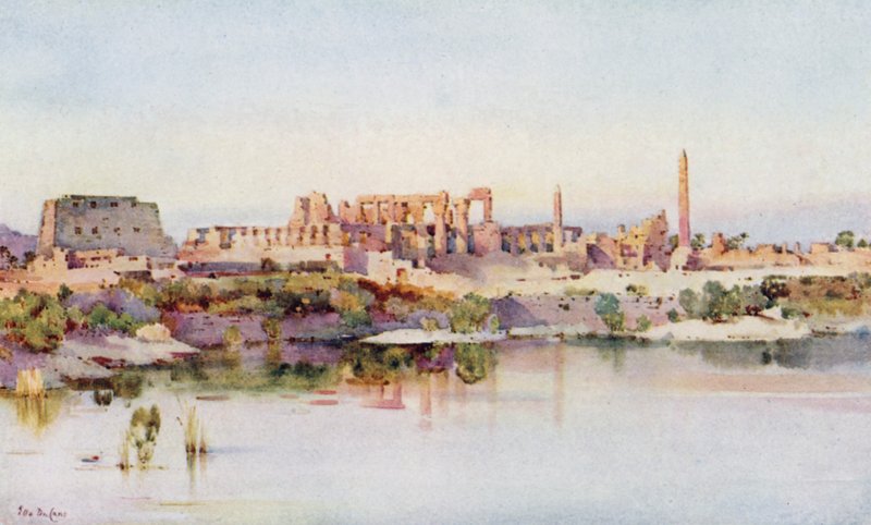 Karnaktemplet (färg litho) av Ella Du Cane