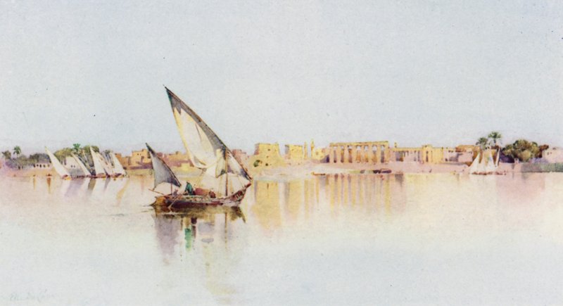 Luxors tempel, från Nilens västra strand (färg litho) av Ella Du Cane