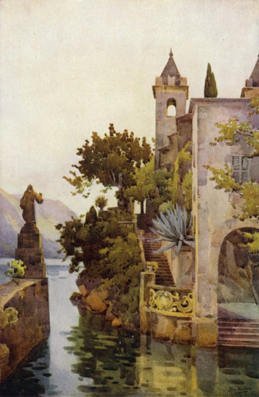 Villa Arconati, Comosjön (färg litho) av Ella Du Cane