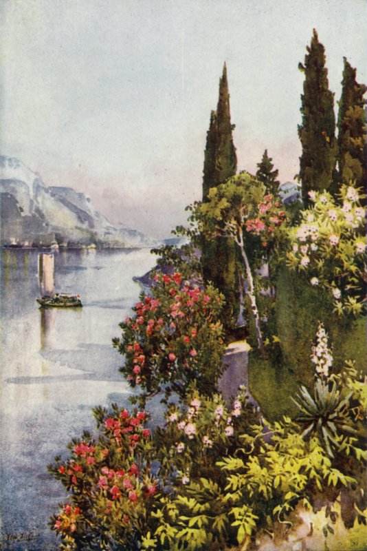Villa Giulia, Comosjön (färg litho) av Ella Du Cane