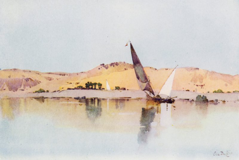 Waiting for the Breeze, Early Morning, Assuan (färg litho) av Ella Du Cane