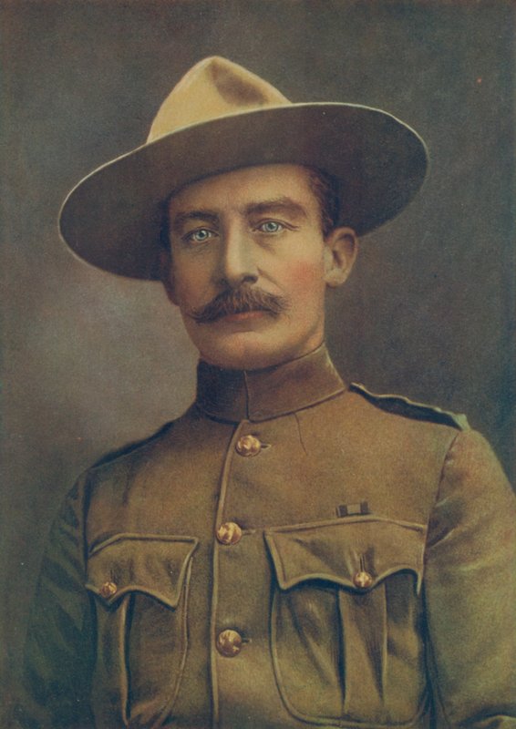 Överste Robert S. S. Baden-Powell, Mafekings försvarare. I fälttjänstuniform som överste för Irregular Horse av Elliott and Fry Photography Studio