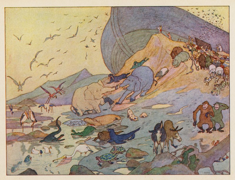 Noaks ark: Lämnar arken (färglitografi) av Elmer Boyd Smith