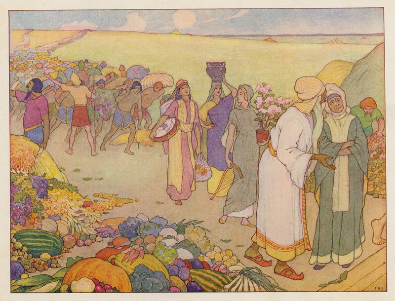 Noaks ark: Tar in förnödenheter (färglitografi) av Elmer Boyd Smith