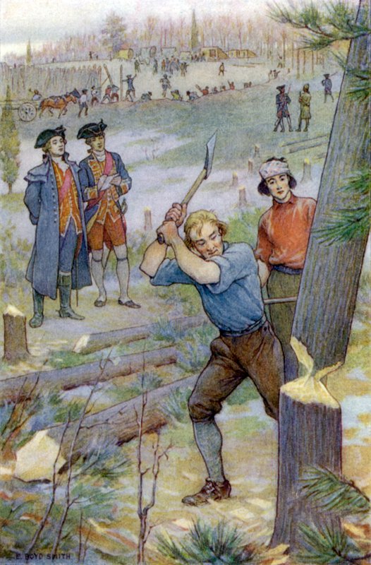 Våra yxor... sattes genast igång för att hugga ner träd av Elmer Boyd Smith