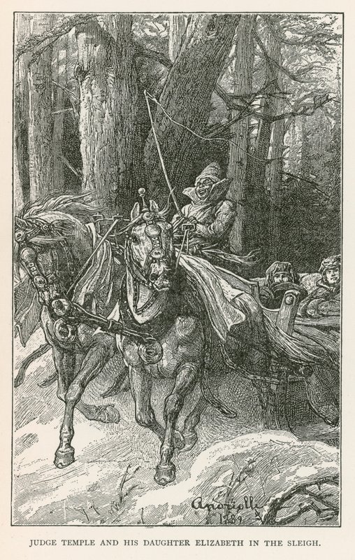 Domare Temple och hans dotter Elizabeth i släden (gravyr) av Elviro Michael Andriolli