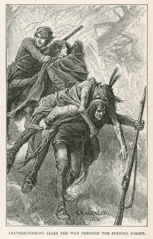 Läderstrumpan leder vägen genom den brinnande skogen (gravyr) av Elviro Michael Andriolli
