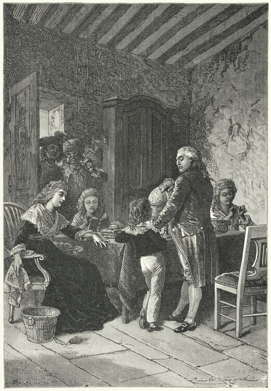 Ludvig XVI och hans familj fängslade i templet av Emile Antoine (after) Bayard