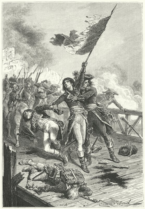 Napoleon Bonaparte på bron vid Arcole av Emile Antoine (after) Bayard