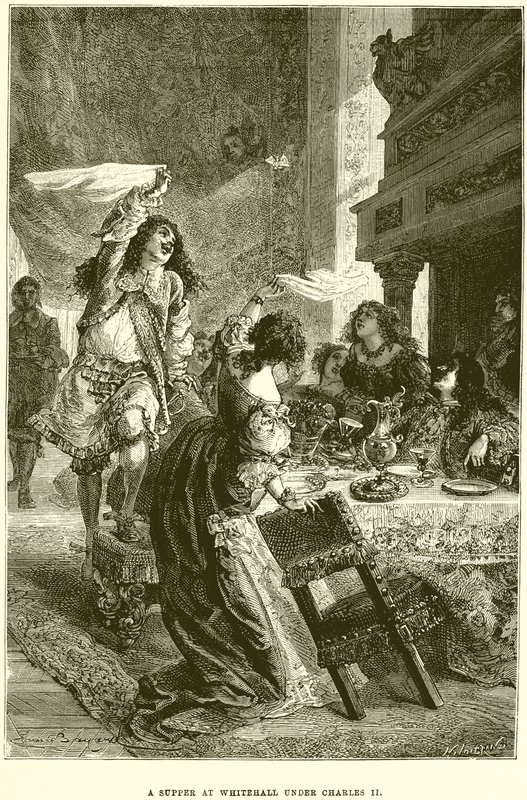 En kvällsmat i Whitehall under Charles II av Emile Antoine Bayard