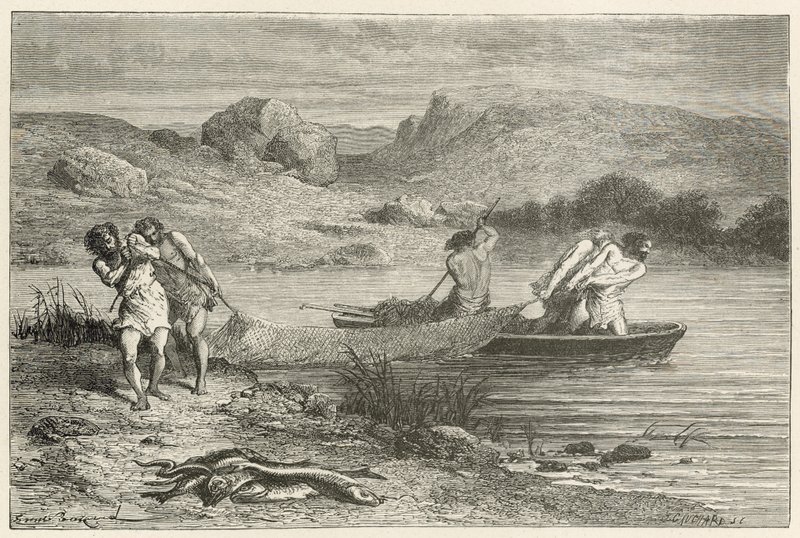 Fiskare i den polerade stenens tidsålder av Emile Antoine Bayard