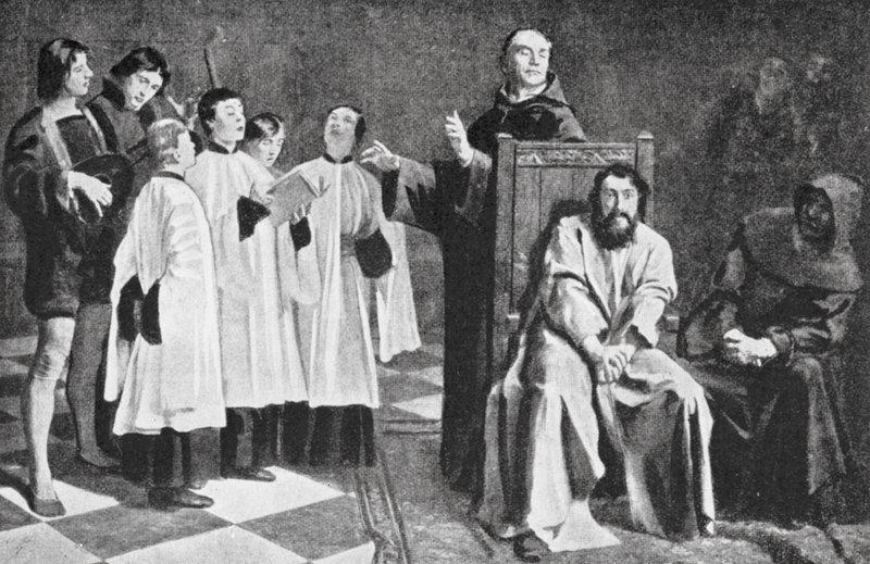 Hugo van der Goes galenskap (litografi) av Emile Charles Wauters